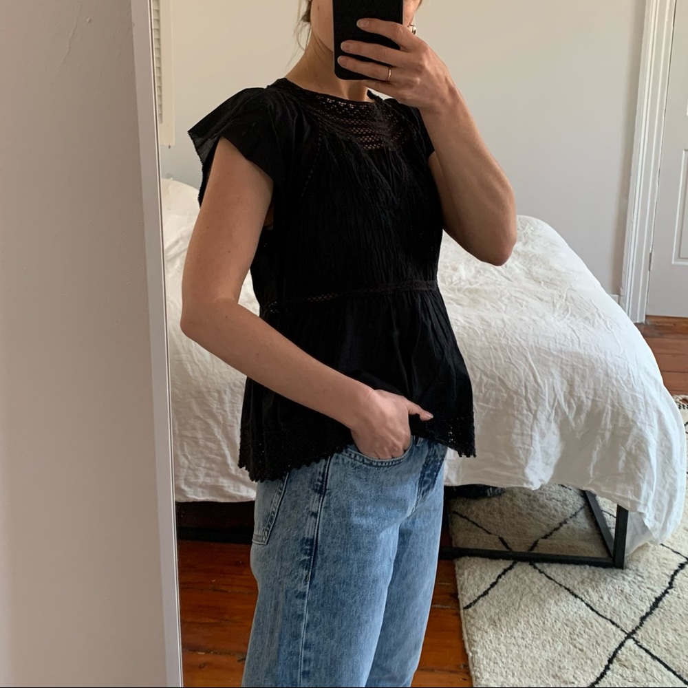 Madewell black lace/crochet peasant blouse